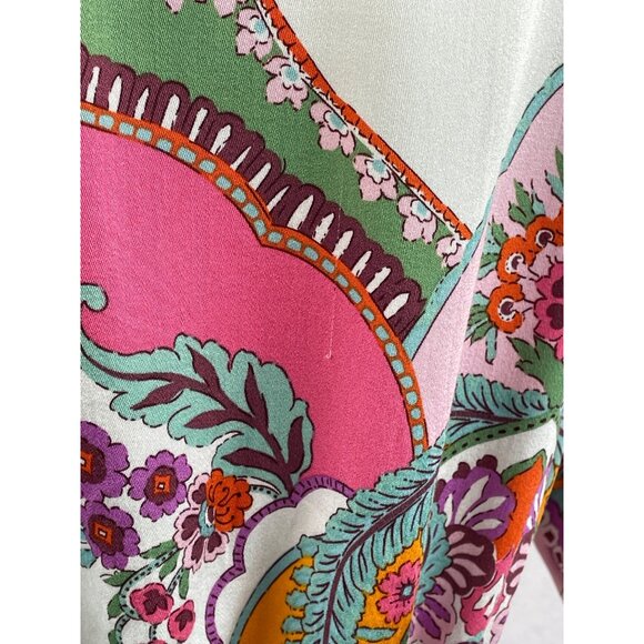 Rachel Zoe Wrap Top Womens XS Boho Long Sleeve Floral Colorful Pink Green - Picture 6 of 11